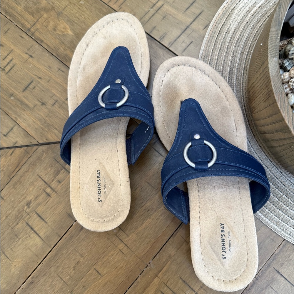 St. John's Bay Women's Navy Blue and Tan Sandals - Picture 2 of 6